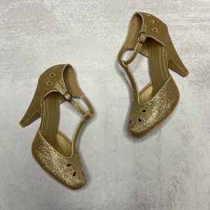Graham Street Gold T-Strap Heels